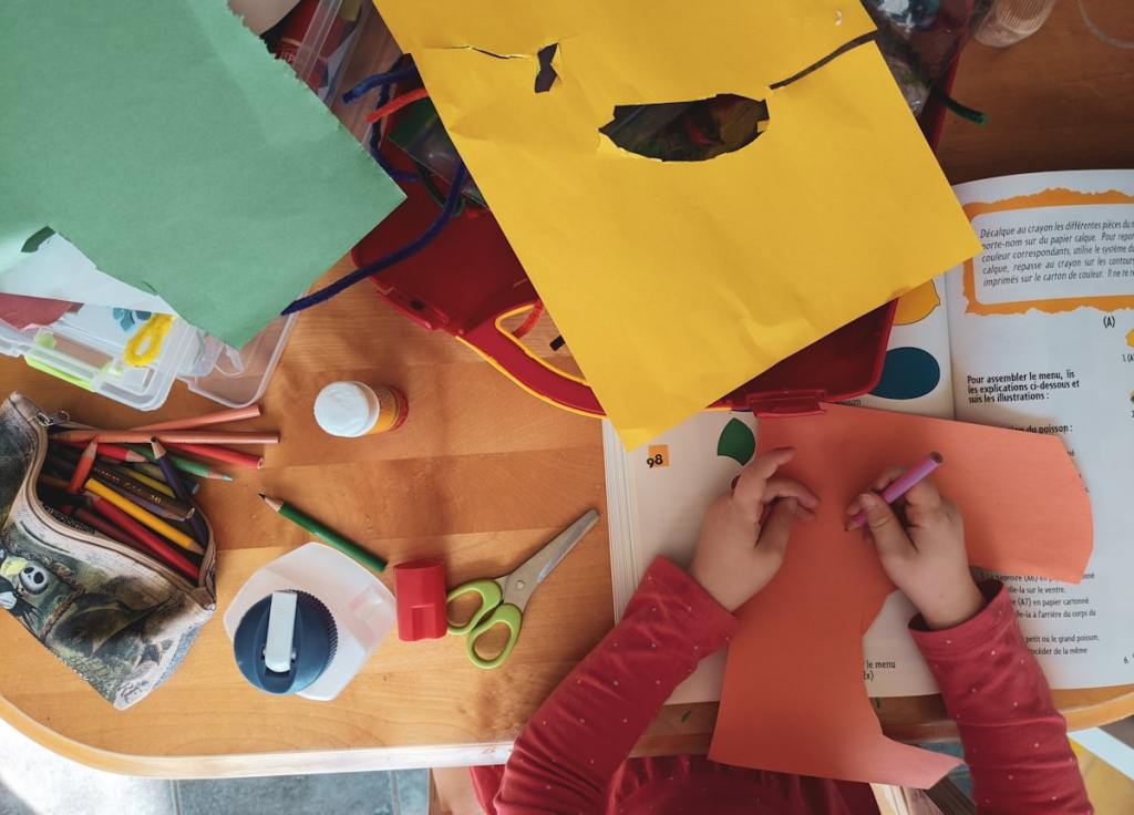 Children at a clean, bright preschool classroom
